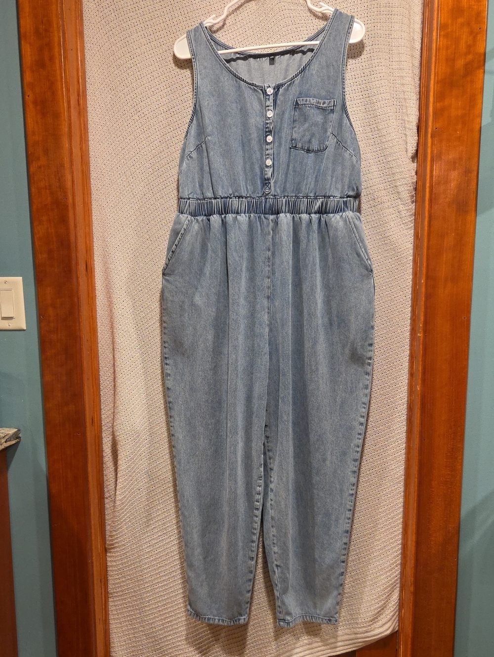 Denim Sleeveless Jumpsuit - Light Blue